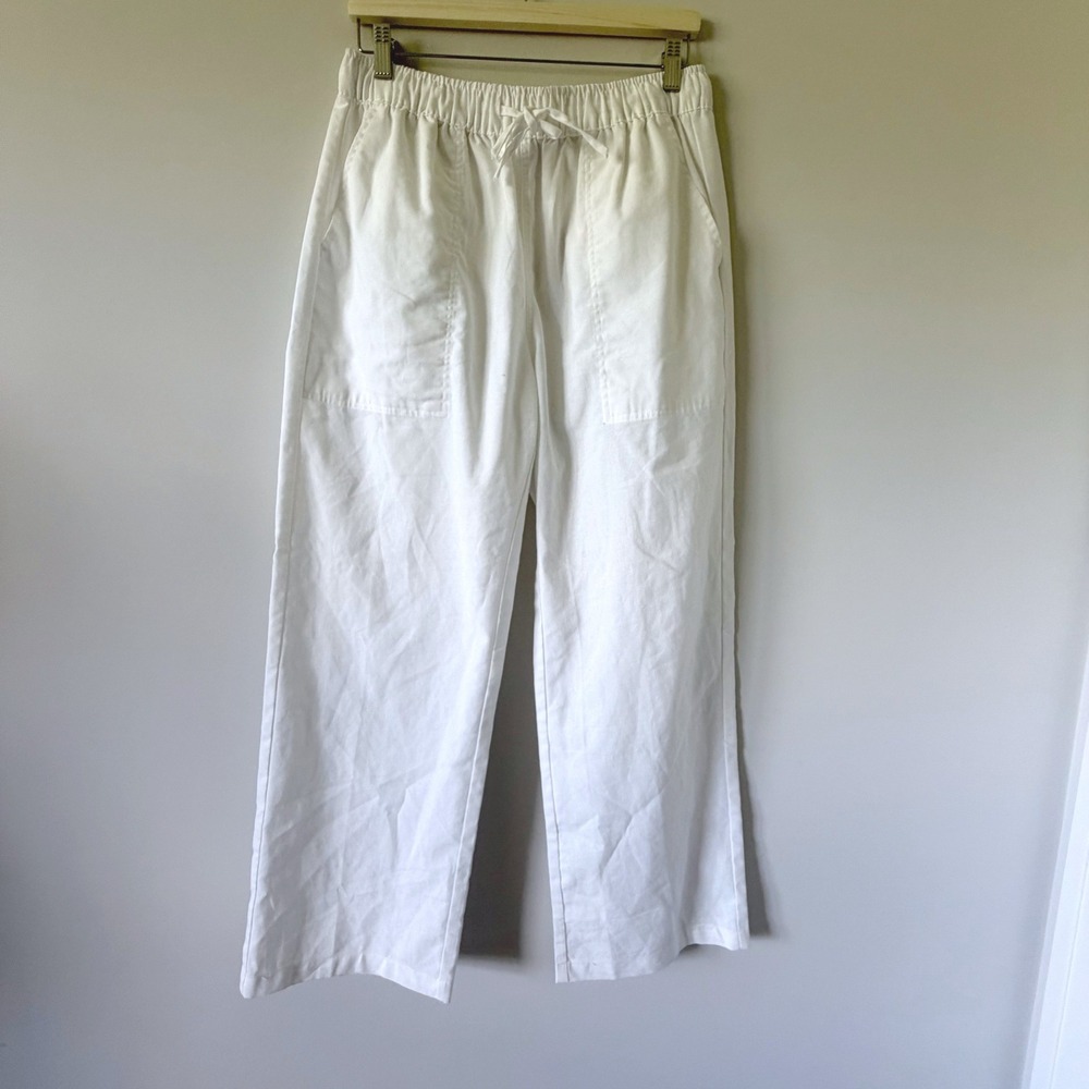 Coofandy Mens White Linen Blend Drawstring Beach Pants Medium Straight Leg